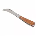 Összecsukható kerti kés, 170 mm, hajlított pengéjü, fából késyült nyéllel
